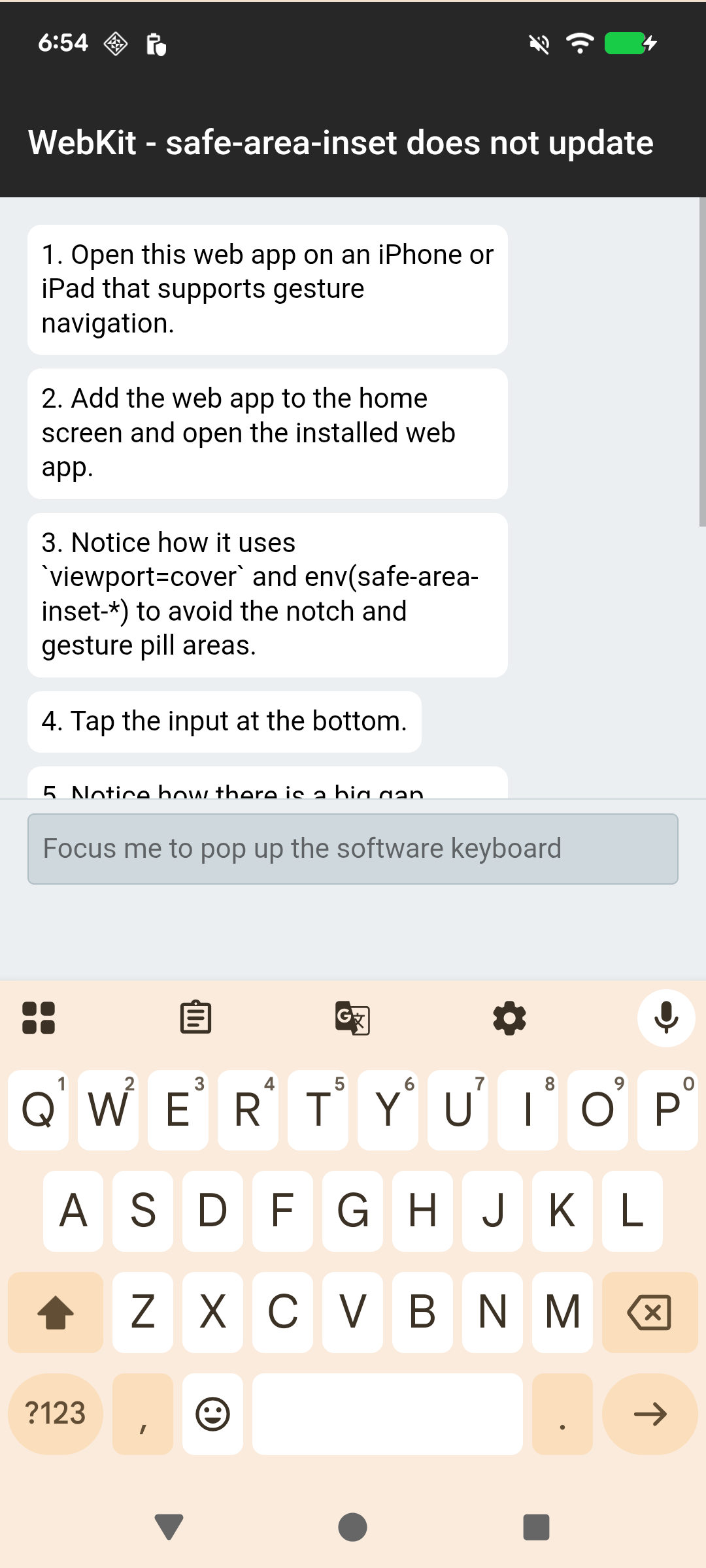 Baseline with duplicate gap above keyboard
