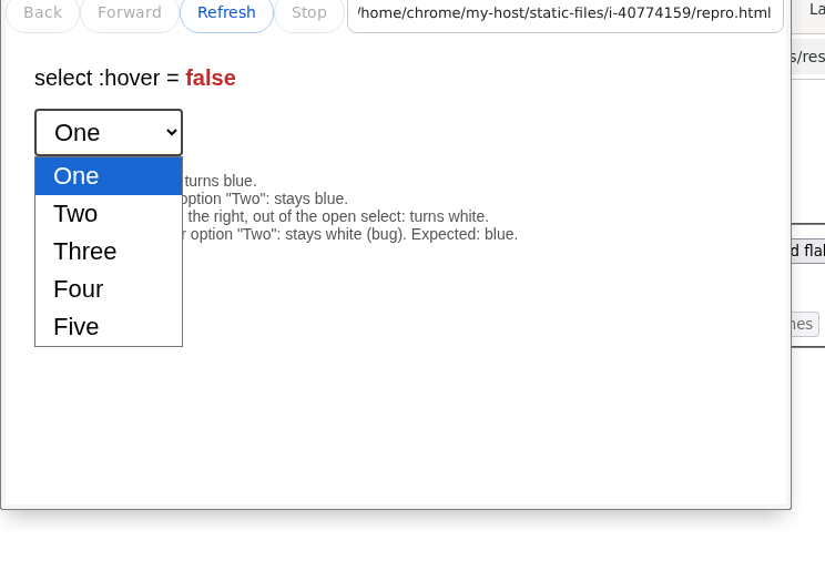 Unpatched: select lost :hover while its popup is open