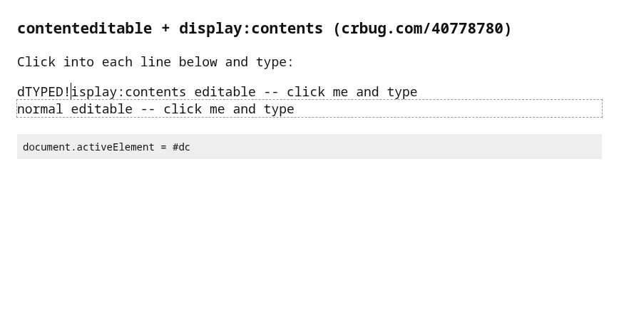 Fixed: element focused, text typed