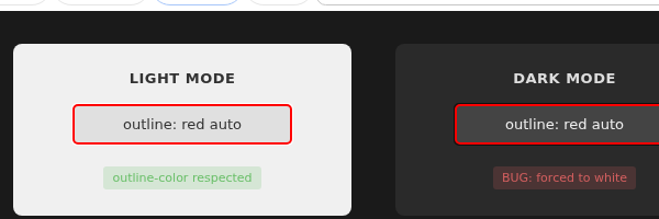 After fix: dark mode outline is red